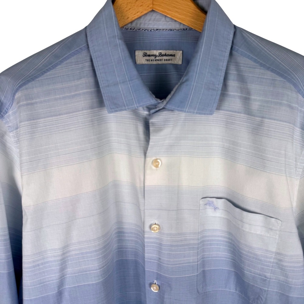 Tommy Bahama Newport Ombre Striped Long Sleeve‎ Shirt Mens L Blue Ombre